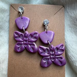 Purple Butterfly Handmade Polymer Clay Earrings